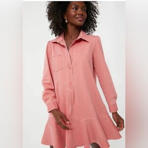 Tuckernuck Nantucket Red Shirt Dress Polo Collar Long Sleeve Dress